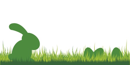 illustration of an easter bunny sitting in the grass watching the eggsのイラスト素材