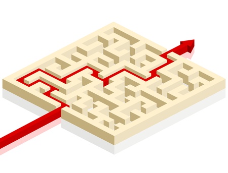 red arrow going through the maze. path across a labyrinth, eps 8 vectorのイラスト素材