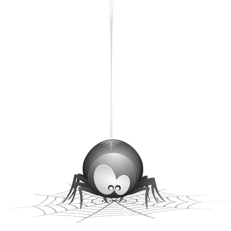 illustration of a cute cartoon style spider hanging on a cobwebのイラスト素材