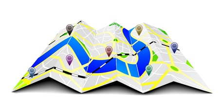 illustration of a folded city map with gps symbolsのイラスト素材