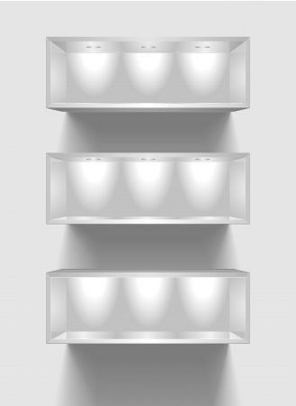 detailed illustration of exhibition shelves with light sourcesのイラスト素材