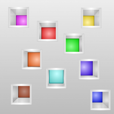 detailed illustration of exhibition shelves with different coloringのイラスト素材