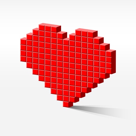 detailed illustration of a pixel heart in perspective, internet dating conceptのイラスト素材