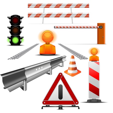 set of detailed traffic and construction illustrations isolated on whiteのイラスト素材