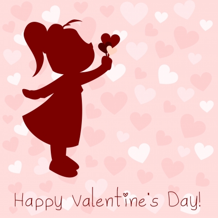 detailed illustration of a small girl holding hearts, valentine's day conceptのイラスト素材