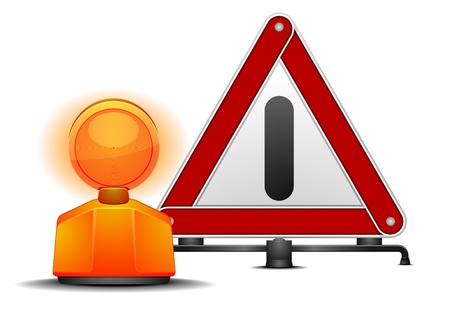 detailed illustration of a warning triangle with a safety lamp isolated on whiteのイラスト素材