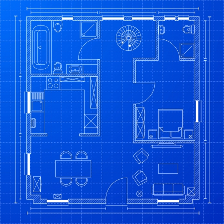 detailed illustration of a blueprint floorplanのイラスト素材