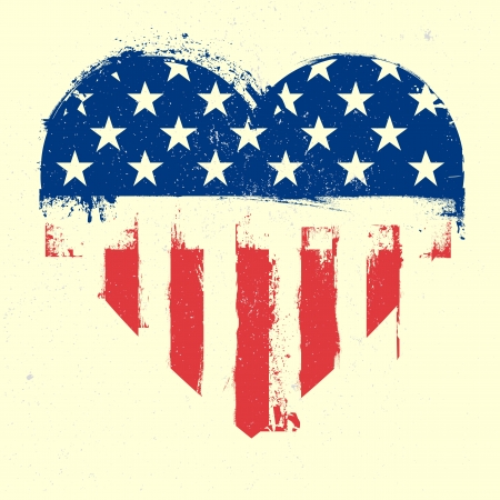 detailed illustration of a grungy heart with patriotic american flagの写真素材