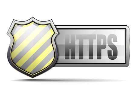 detailed illustration of a coat of arms with yellow and black stripes and https typing, symbol for security, eps 10 vectorのイラスト素材