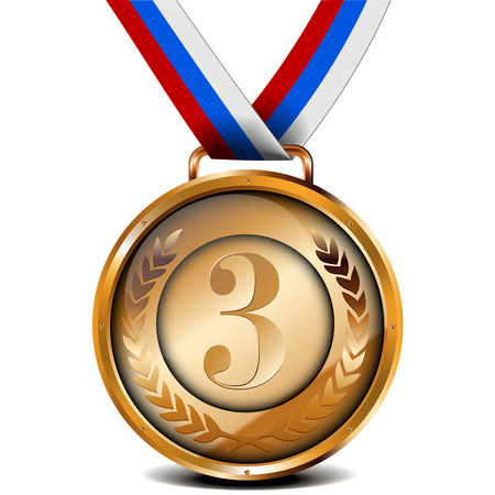 illustration of a ribboned bronze medal with laurel wreath and numberのイラスト素材
