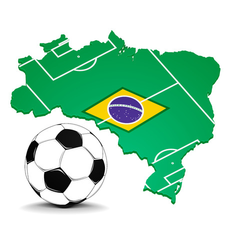 detailed illustration of a brazilian map with flag elements, football and footballfieldのイラスト素材