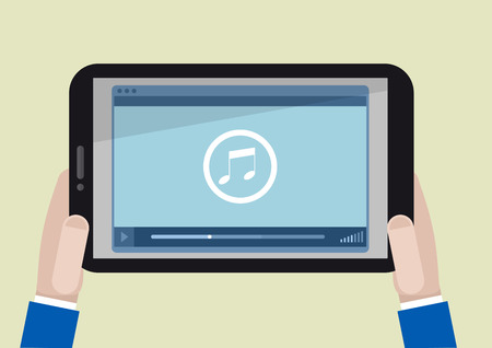 minimalistic illustration of a tablet computer with running musicplayer application のイラスト素材