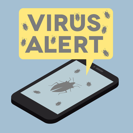 minimalistic illustration of a monitor with a virus alert speech bubbleのイラスト素材