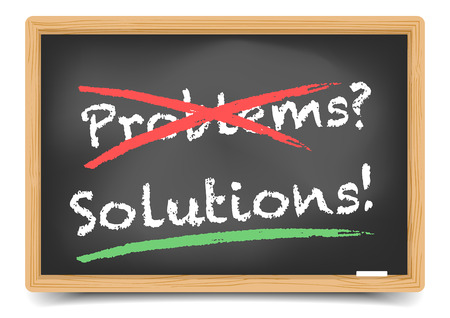 detailed illustration of a blackboard with crossed "problems" and "solution"-writing on it, eps10 vector, gradient mesh includedのイラスト素材