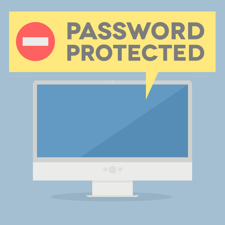 minimalistic illustration of a monitor with a password protected speech bubble, eps10 vectorのイラスト素材