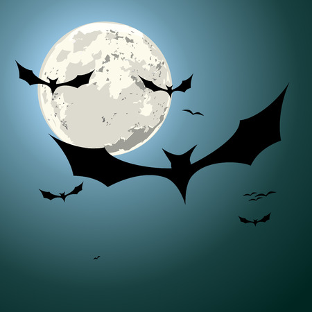 detailed illustration of bats in front of a full moonのイラスト素材