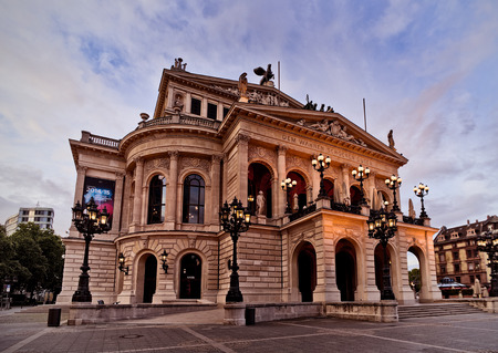 perspective view of the old opera building at dawn in Frankfurt, Germanyのeditorial素材