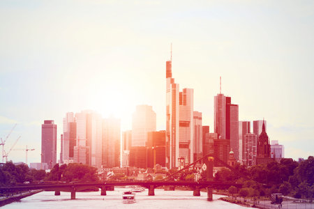 city skyline of Frankfurt am Main in the evening sun