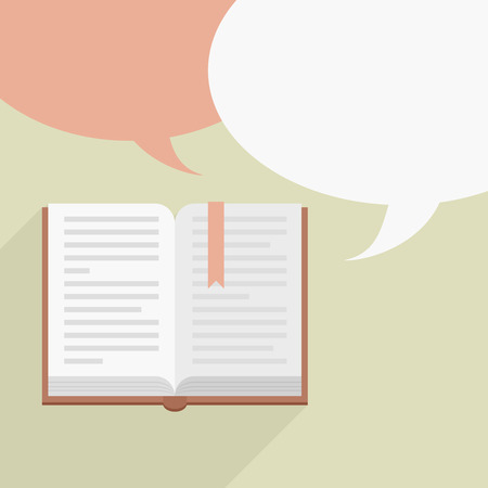 minimalistic illustration of an open book with empty speech bubblesのイラスト素材