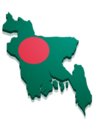 detailed illustration of a map of Bangladesh with flag, のイラスト素材