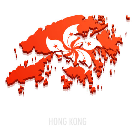 detailed illustration of a map of Hong Kong with flag, eps10 vectorのイラスト素材