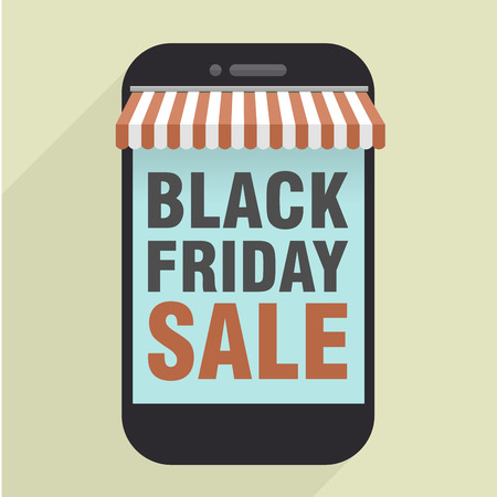 minimalistic illustration of mobile phone store with black friday sale text,   vectorのイラスト素材