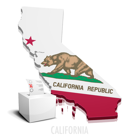 detailed illustration of a ballotbox in front of a map of California with flag,   vectorのイラスト素材