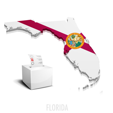 detailed illustration of a ballotbox in front of a map of Florida,  vectorのイラスト素材
