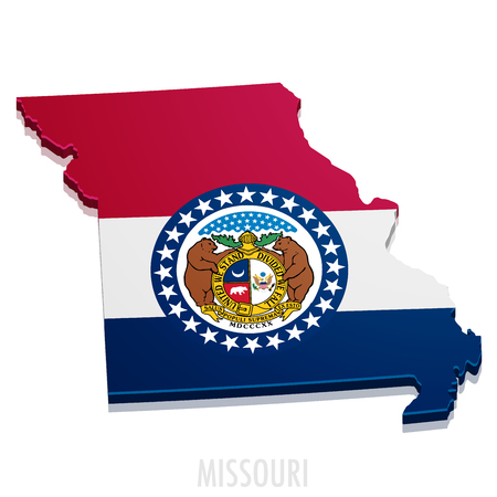 detailed illustration of a map of Missouri with flag,  vectorのイラスト素材