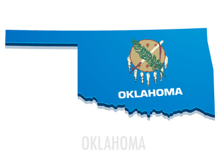detailed illustration of a map of Oklahoma with flag,  vectorのイラスト素材