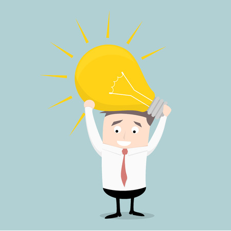 minimalistic illustration of a businessman holding a lightbulb, eps10 vectorのイラスト素材