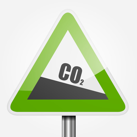detailed illustration of a green downhill grade sign with co2 text, symbol for decreasing co2 outputのイラスト素材