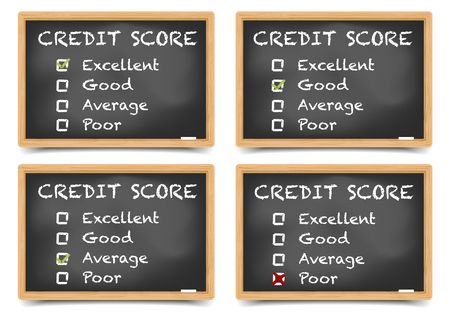 detailed illustration of checkboxes with Credit Score Ratings on a blackboardのイラスト素材