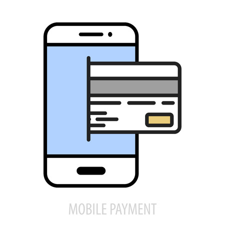 minimalistic illustration of a cellphone with a credit cardのイラスト素材