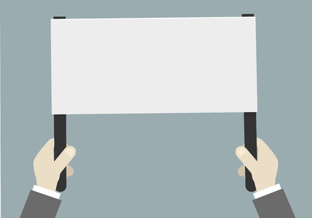 minimalistic illustration of hands holding an empty protest bannerのイラスト素材
