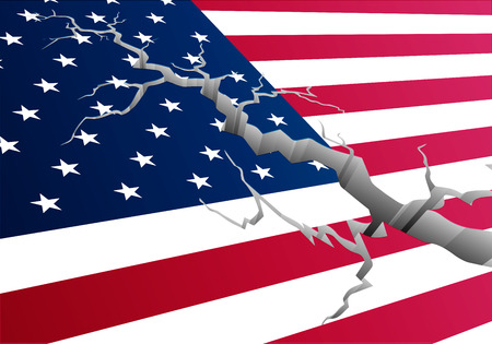 Detailed illustration of the american national Flag with a deep crack, symbol for crisis and problems,  vectorのイラスト素材