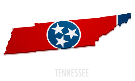 detailed illustration of a map of Tennessee with flag, eps10 vectorのイラスト素材