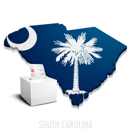 detailed illustration of a ballotbox in front of a map of South Carolina, eps10 vectorのイラスト素材