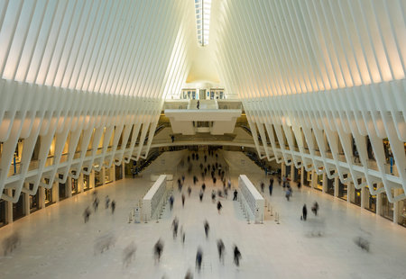 NEW YORK CITY - MAY 17 , 2017: inside Santiago Calatrava's Oculus transportation hub that replaces...