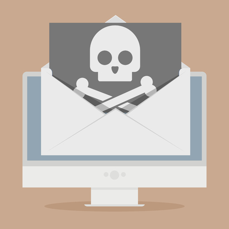 minimalistic illustration of a monitor with a skull in an envelope on screen, cybercrime concept, eps10 vectorのイラスト素材