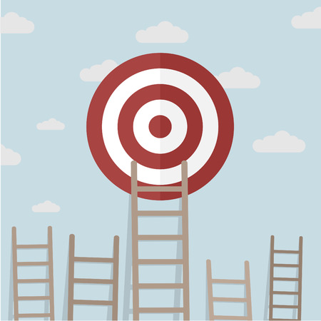 minimalistic illustration of a ladder reaching to a target in the sky, business concept, eps10 vectorのイラスト素材