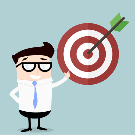 minimalist illustration of a businessman pointing on a target with arrowのイラスト素材