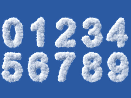 Cloud digits on white, high quality 3d render