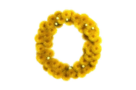 Yellow dandelion letter, isolated on white background.の写真素材