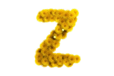 Yellow dandelion letter, isolated on white background.の写真素材