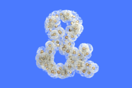 Dandelion symbol with seeds on blue background.の写真素材
