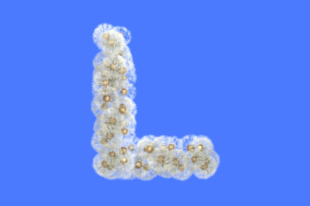 Dandelion letter  with seeds on blue background.の写真素材
