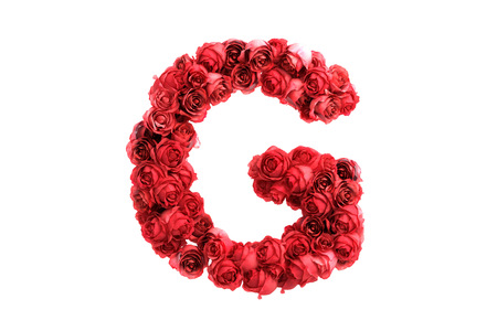 Red roses letter, isolated on white background.の写真素材