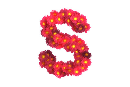 Red flower letter isolated on white backround.の写真素材