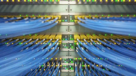 Fully loaded network media converters and ethernet switches. 3d rendering
